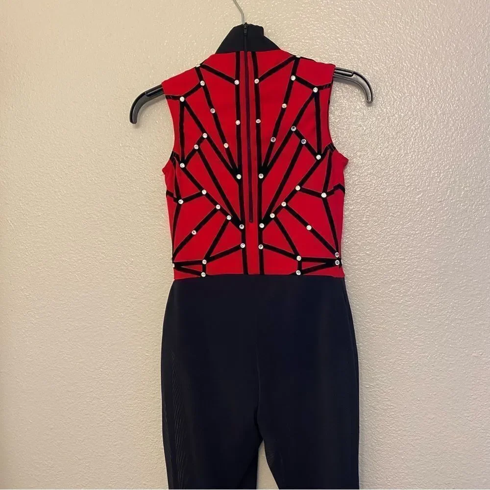 WEISSMAN Elite Dance Costume unitard black red Not My Responsibility 14114 MC